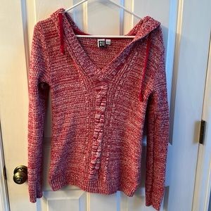 Roxy brand Red and white hooded sweater. Size Medium.